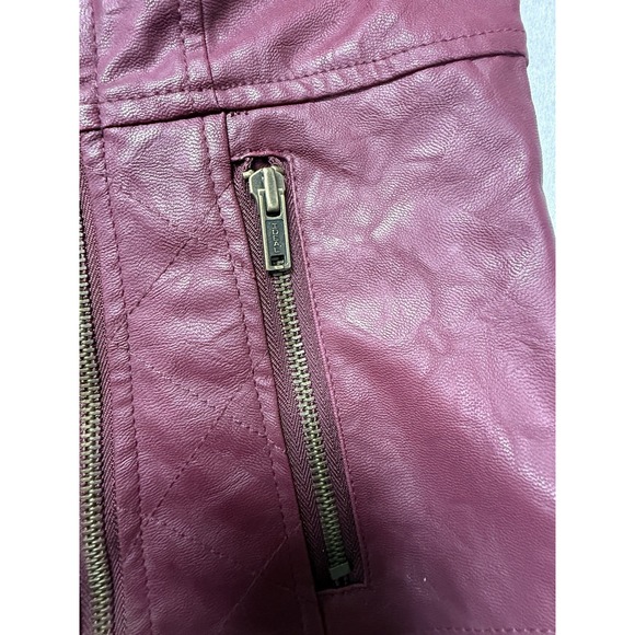 Pins & Needles Burgundy Faux Leather Moto Jacket M Asymmetrical Zip Punk Edgy - Picture 7 of 10